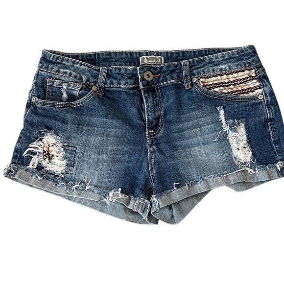 Sound girl Patchwork Raw Hem Cutoff Denim Jean Boho Hippie Shorts 13 - Picture 1 of 8